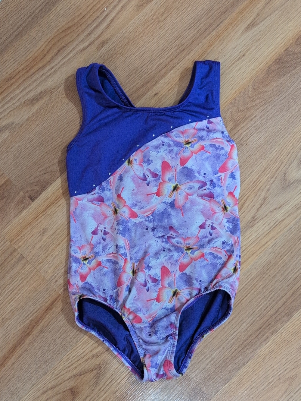Girls Purple Butterfly Print One-Piece Leotard